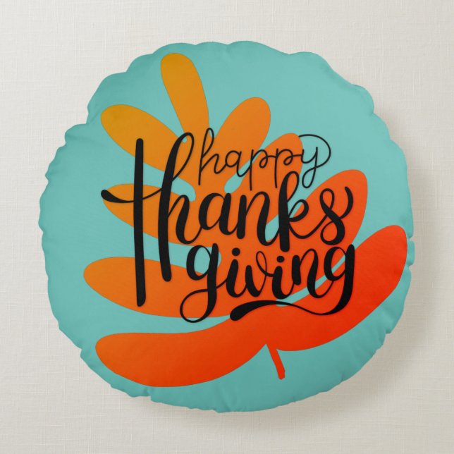 Thanksgiving Typografie met Herfst Leaf Rond Kussen (Voorkant)