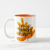 Thanksgiving Typografie met Herfst Leaf Tweekleurige Koffiemok (Links)
