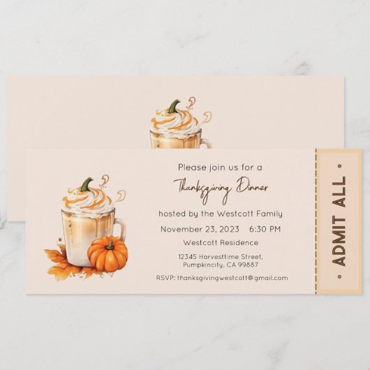 Thanksgiving uitnodigen, Thanksgiving diner uitnod Kaart (Voorkant / Achterkant)