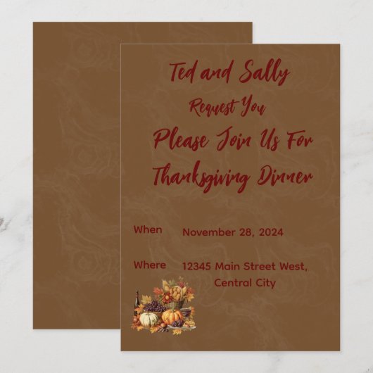 Thanksgiving Uitnodiging (Voorkant / Achterkant)