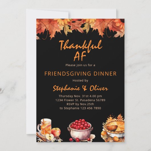 Thanksgiving Uitnodiging Dankbaar AF Friendsgiving (Voorkant)