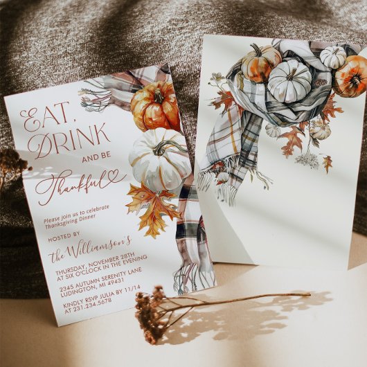 Thanksgiving uitnodiging - eet Drink + wees dankba