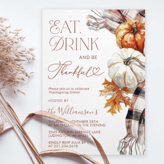 Thanksgiving uitnodiging - eet Drink + wees dankba