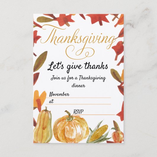 Thanksgiving uitnodiging met RSVP Informatiekaartje (Voorkant)