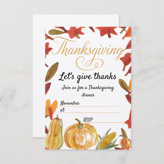 Thanksgiving uitnodiging met RSVP Informatiekaartje (Voorkant / Achterkant)