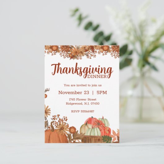 Thanksgiving Uitnodiging Oogst Herfst Ontwerp (Staand voorkant)