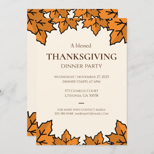 Thanksgiving uitnodiging – Printbare Potluck uitno (Voorkant / Achterkant)