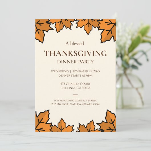 Thanksgiving-uitnodiging – Printbare Potluck-uitno Kaart (Staand voorkant)