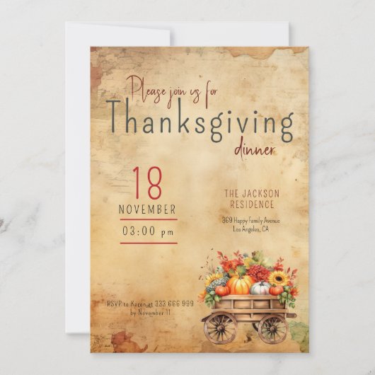 Thanksgiving Uitnodiging Rustieke Pompoen Winkelwa (Voorkant)