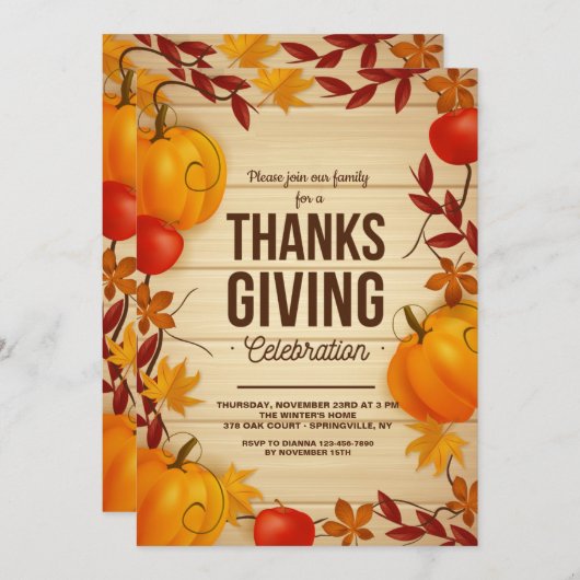 Thanksgiving Uitnodiging tot feestvieren (Voorkant / Achterkant)