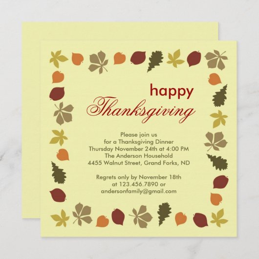 Thanksgiving Uitnodiging tot invallen (Voorkant / Achterkant)