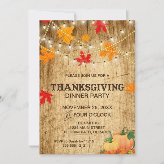 Thanksgiving uitnodiging voor een rustiek etentje (Voorkant)