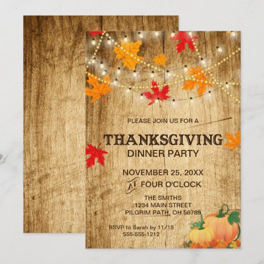 Thanksgiving uitnodiging voor een rustiek etentje (Voorkant / Achterkant)