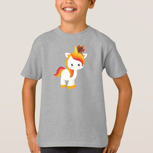 Thanksgiving Unicorn, Cute Unicorn, Feathers T-shirt (Voorkant)