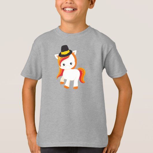 Thanksgiving Unicorn, Cute Unicorn, Pilgrim Pet T-shirt (Voorkant)