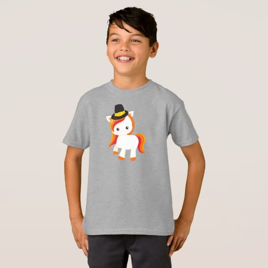Thanksgiving Unicorn, Cute Unicorn, Pilgrim Pet T-shirt (Voorkant volledig)