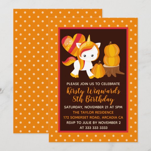 Thanksgiving Unicorn Pumpkin Birthday Kaart (Voorkant / Achterkant)