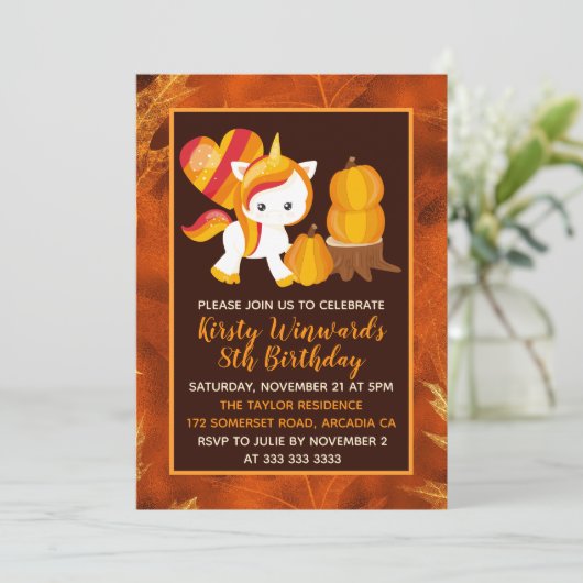 Thanksgiving Unicorn Pumpkin Birthday Kaart (Staand voorkant)