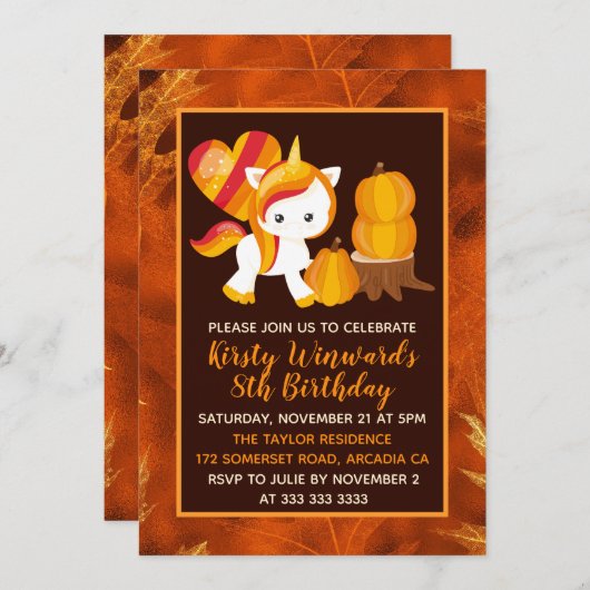 Thanksgiving Unicorn Pumpkin Birthday Kaart (Voorkant / Achterkant)