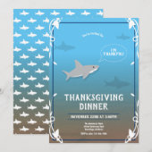 Thanksgiving Vakantie Dankbaar Haai Blauw Wit Kaart (Voorkant / Achterkant)