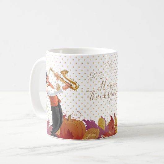 Thanksgiving Vakantie Feest, Retro Muziek Jazz Muz Koffiemok (Voorkant links)