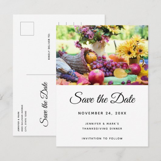 Thanksgiving Vakantie Oogst Tafel Save the Date Uitnodiging Briefkaart (Voorkant / Achterkant)