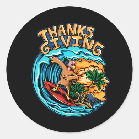 Thanksgiving vakantie turkije rijden een surf boor ronde sticker (Voorkant)
