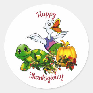 Thanksgiving van de pompoen van Duck Shy Turtle Pu Ronde Sticker