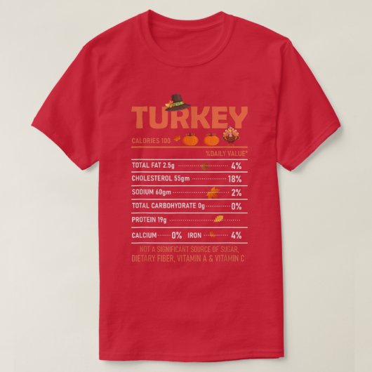 Thanksgiving van de voedingswaarde van Turkije T-shirt (Design voorkant)