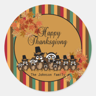 Thanksgiving van de vogelfamilie ronde sticker