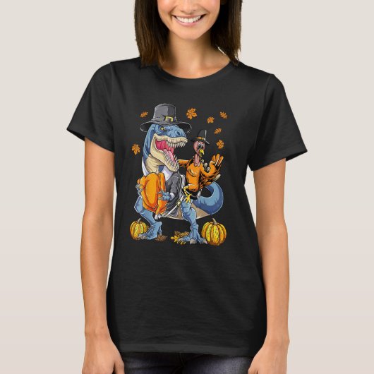 Thanksgiving van Dinosaur rex Pilgrim B T-shirt (Voorkant)