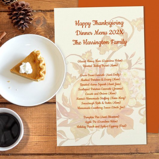 Thanksgiving van familie menu menu Ecru Oranje