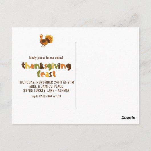 Thanksgiving van familiefilm Turkije Feast Invitat Briefkaart (Achterkant)