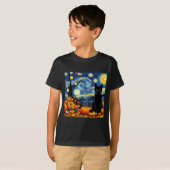 Thanksgiving Van Gogh Starry Night Black Cat Pumpk T-shirt (Voorkant volledig)