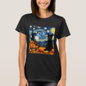 Thanksgiving Van Gogh Starry Night Black Cat Pumpk T-shirt (Voorkant)