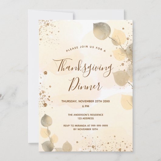 Thanksgiving van gouden eucalyptusbladeren kaart (Voorkant)