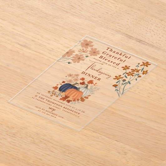 Thanksgiving van grateful Blessed Pumpkin Acryl Uitnodigingen (Laagn)