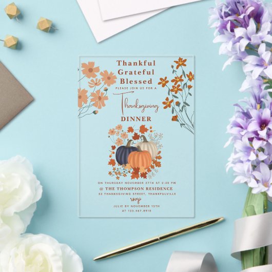 Thanksgiving van grateful Blessed Pumpkin Acryl Uitnodigingen (Insitu (Huwelijk))