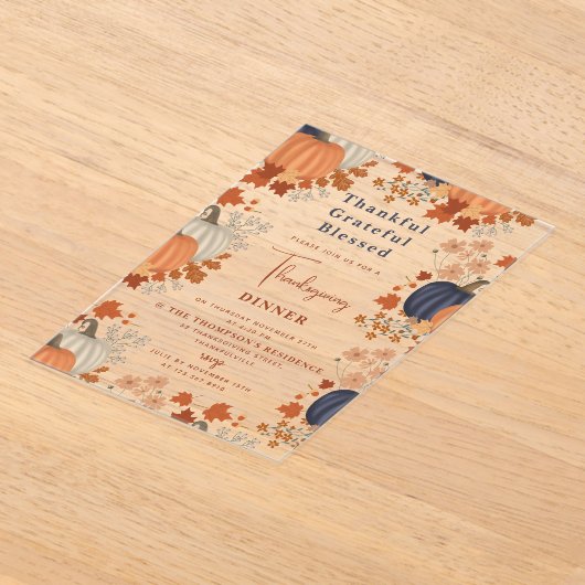 Thanksgiving van grateful Blessed Pumpkin Acryl Uitnodigingen (Laagn)