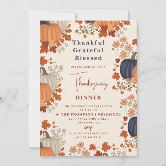 Thanksgiving van grateful Blessed Pumpkin Kaart (Voorkant)