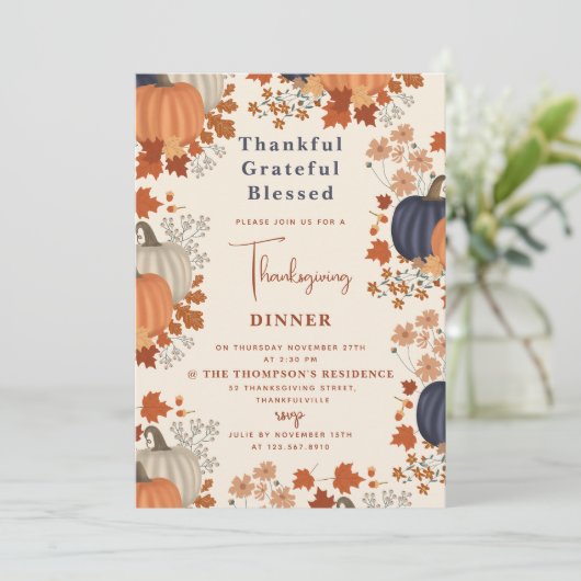 Thanksgiving van grateful Blessed Pumpkin Kaart (Staand voorkant)