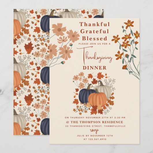 Thanksgiving van grateful Blessed Pumpkin Kaart (Voorkant / Achterkant)