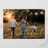 Thanksgiving van Grateful Script Folie Feestdagenkaart (Voorkant)