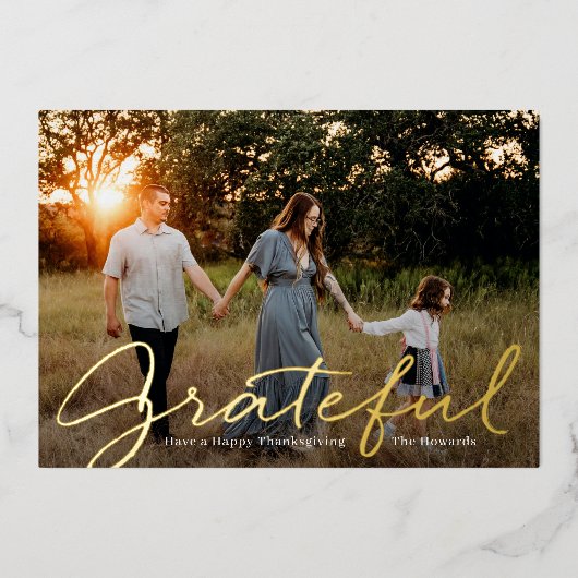 Thanksgiving van Grateful Script Folie Feestdagenkaart (Voorkant)