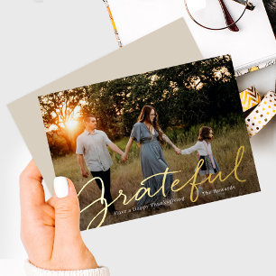 Thanksgiving van Grateful Script Folie Feestdagenkaart