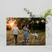 Thanksgiving van Grateful Script Folie Folie Feestdagenkaart (Staand Voorkant)