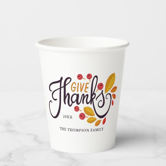 Thanksgiving van herfst-bladeren en bessen papieren bekers (Voorkant)