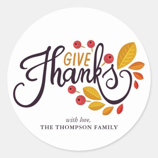 Thanksgiving van herfst-bladeren en bessen ronde sticker (Voorkant)