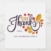Thanksgiving van herfst-bladeren en bessen wijn etiket (Enkel label)