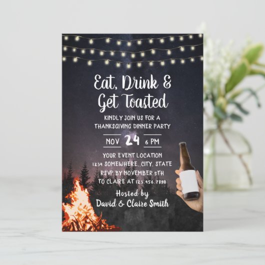 Thanksgiving van het bos van Bonfire & Beer Kaart (Staand voorkant)